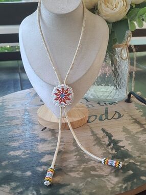 Antique Native American Woven Bead Folk Art Bolo Tie